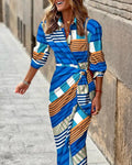 WOMEN'S COLLARED WRAP BELTED SUMMER MIDI DRESS - Zarino Newstyle