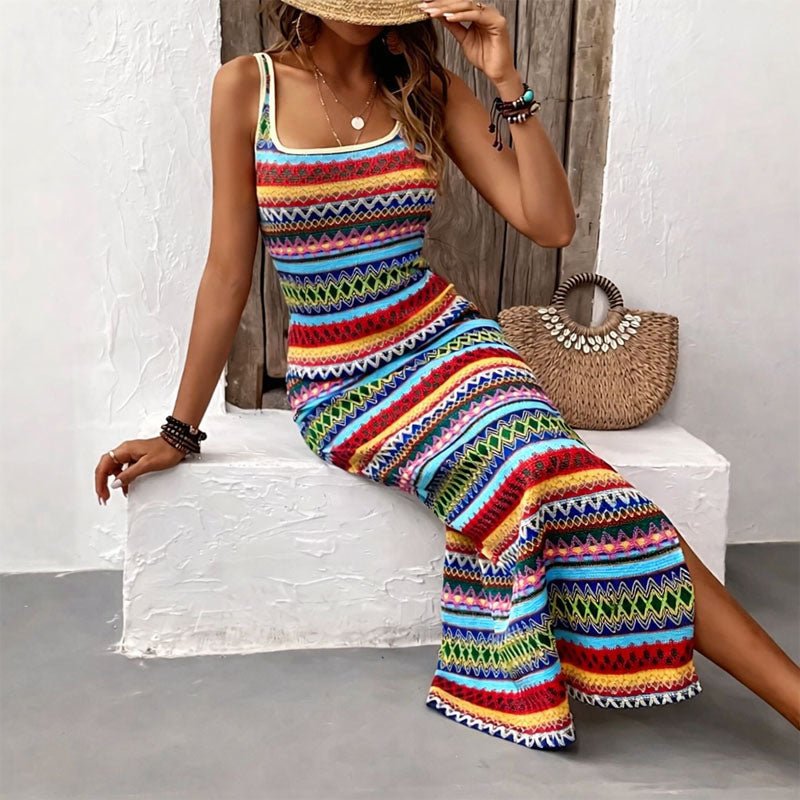 WOMEN'S COLORFUL STRIPED SUMMER MAXI DRESS - Zarino Newstyle