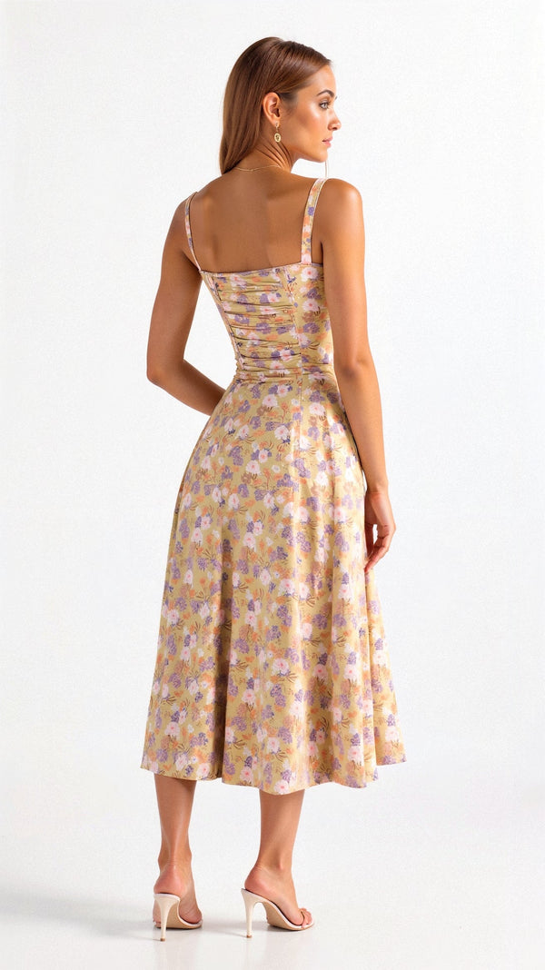WOMEN'S CORSET BODICE SPAGHETTI STRAP SUMMER MIDI DRESS