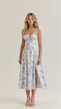 WOMEN'S CORSET BODICE SPAGHETTI STRAP SUMMER MIDI DRESS - Zarino Newstyle