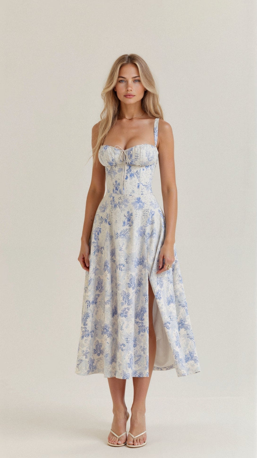 WOMEN'S CORSET BODICE SPAGHETTI STRAP SUMMER MIDI DRESS - Zarino Newstyle