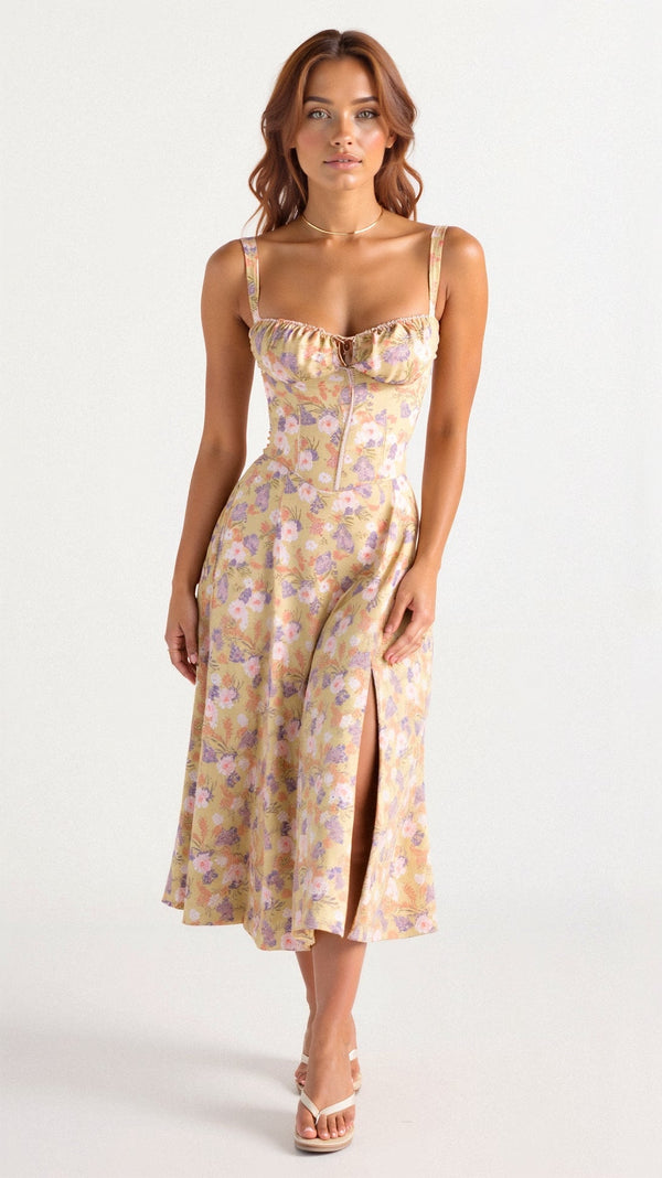 WOMEN'S CORSET BODICE SPAGHETTI STRAP SUMMER MIDI DRESS - Zarino Newstyle