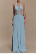 WOMEN'S DEEP PLUNGE HALTER NECK BACKLESS MAXI DRESS - Zarino Newstyle