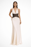 WOMEN'S DEEP PLUNGE HALTER NECK BACKLESS MAXI DRESS - Zarino Newstyle