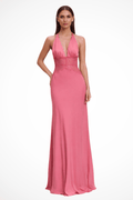 WOMEN'S DEEP PLUNGE HALTER NECK BACKLESS MAXI DRESS - Zarino Newstyle