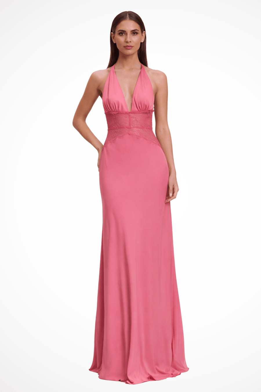 WOMEN'S DEEP PLUNGE HALTER NECK BACKLESS MAXI DRESS - Zarino Newstyle