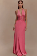 WOMEN'S DEEP PLUNGE HALTER NECK BACKLESS MAXI DRESS - Zarino Newstyle