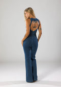 WOMEN'S DEEP V - NECK FLARED LEG DENIM JUMPSUIT - Zarino Newstyle