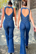 WOMEN'S DEEP V - NECK FLARED LEG DENIM JUMPSUIT - Zarino Newstyle
