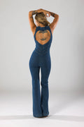 WOMEN'S DEEP V - NECK FLARED LEG DENIM JUMPSUIT - Zarino Newstyle