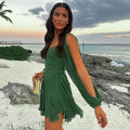 WOMEN'S DEEP V - NECK RUFFLE A - LINE MINI DRESS - Zarino Newstyle
