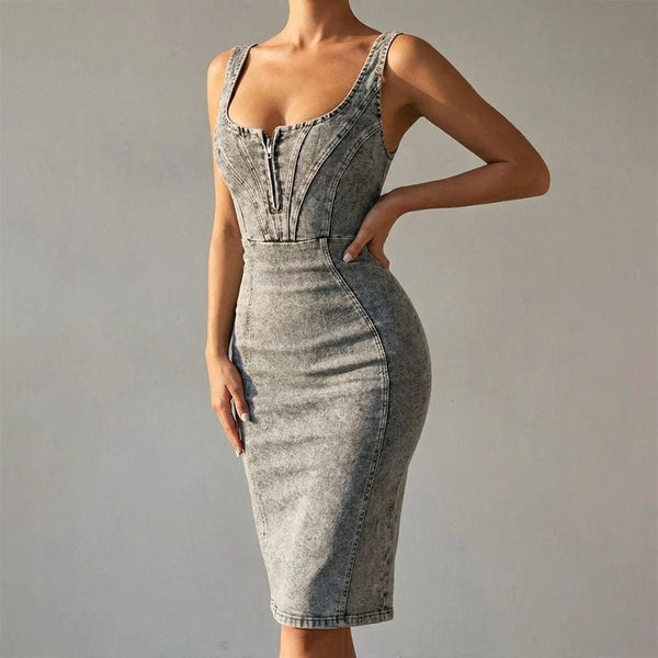 WOMEN'S DENIM BODYCON MIDI DRESS - Zarino Newstyle