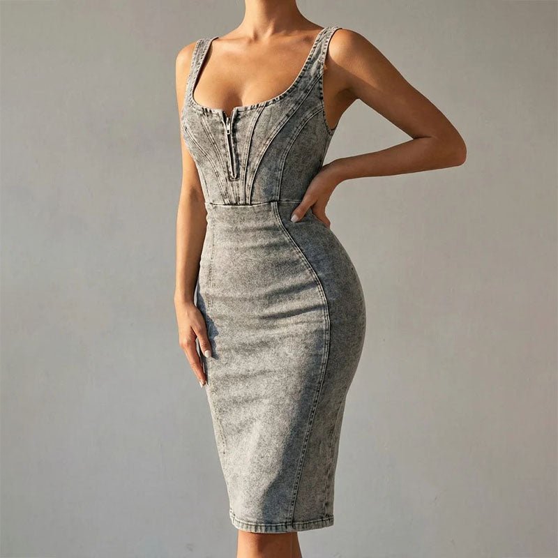 WOMEN'S DENIM BODYCON MIDI DRESS - Zarino Newstyle