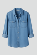 WOMEN'S DENIM BUTTON FRONT SHIRT WITH CHEST POCKETS - Zarino Newstyle