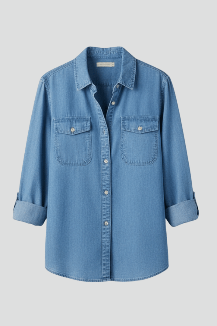 WOMEN'S DENIM BUTTON FRONT SHIRT WITH CHEST POCKETS - Zarino Newstyle