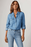 WOMEN'S DENIM BUTTON FRONT SHIRT WITH CHEST POCKETS - Zarino Newstyle