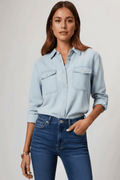 WOMEN'S DENIM BUTTON FRONT SHIRT WITH CHEST POCKETS - Zarino Newstyle