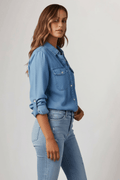 WOMEN'S DENIM BUTTON FRONT SHIRT WITH CHEST POCKETS - Zarino Newstyle