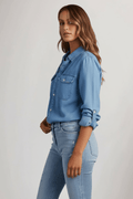 WOMEN'S DENIM BUTTON FRONT SHIRT WITH CHEST POCKETS - Zarino Newstyle