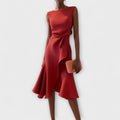 WOMEN'S DRAPED ASYMMETRIC MIDI DRESS - Zarino Newstyle