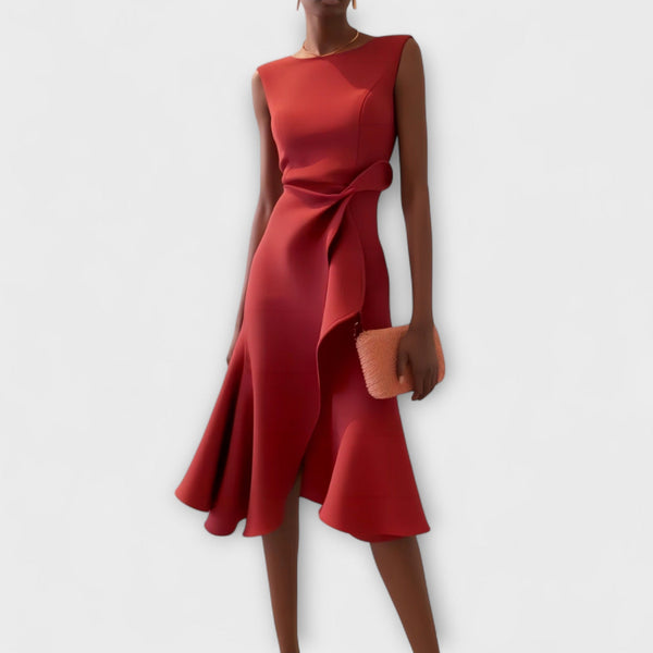 WOMEN'S DRAPED ASYMMETRIC MIDI DRESS - Zarino Newstyle
