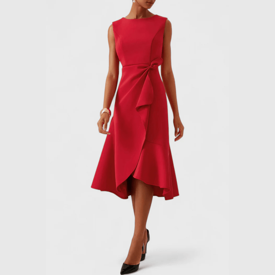 WOMEN'S DRAPED ASYMMETRIC MIDI DRESS - Zarino Newstyle