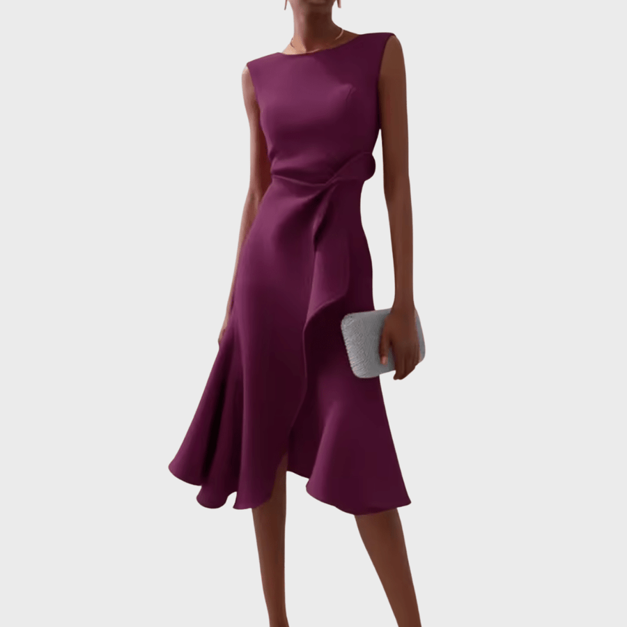 WOMEN'S DRAPED ASYMMETRIC MIDI DRESS - Zarino Newstyle