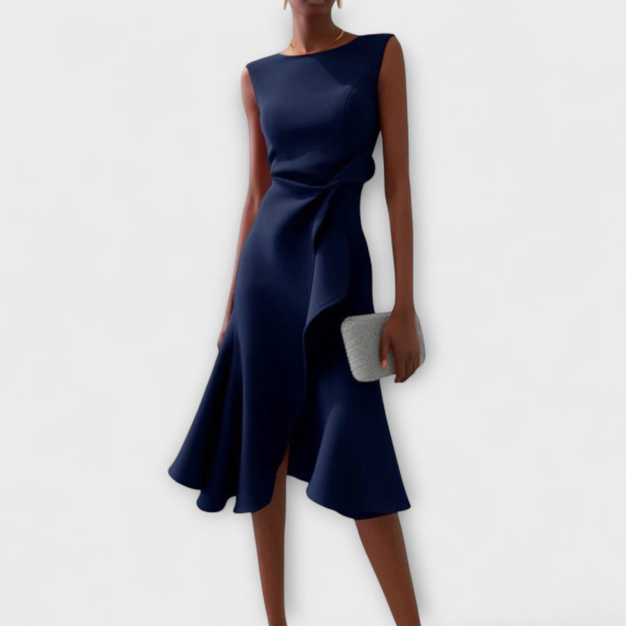 WOMEN'S DRAPED ASYMMETRIC MIDI DRESS - Zarino Newstyle
