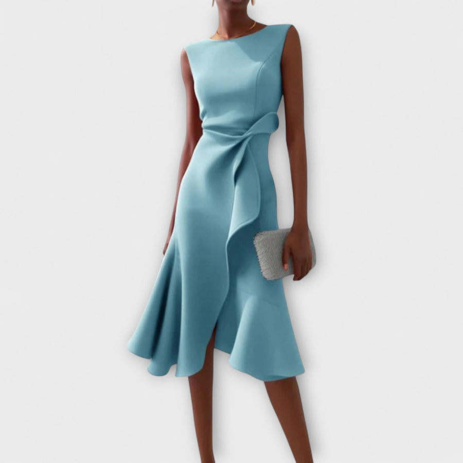 WOMEN'S DRAPED ASYMMETRIC MIDI DRESS - Zarino Newstyle