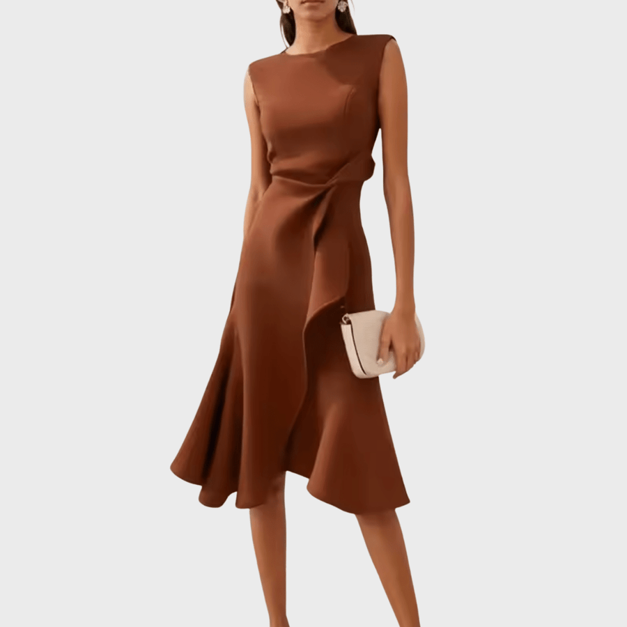 WOMEN'S DRAPED ASYMMETRIC MIDI DRESS - Zarino Newstyle