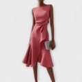 WOMEN'S DRAPED ASYMMETRIC MIDI DRESS - Zarino Newstyle