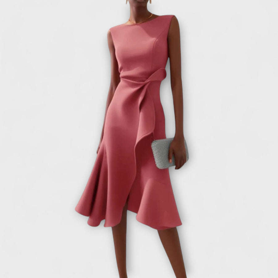 WOMEN'S DRAPED ASYMMETRIC MIDI DRESS - Zarino Newstyle