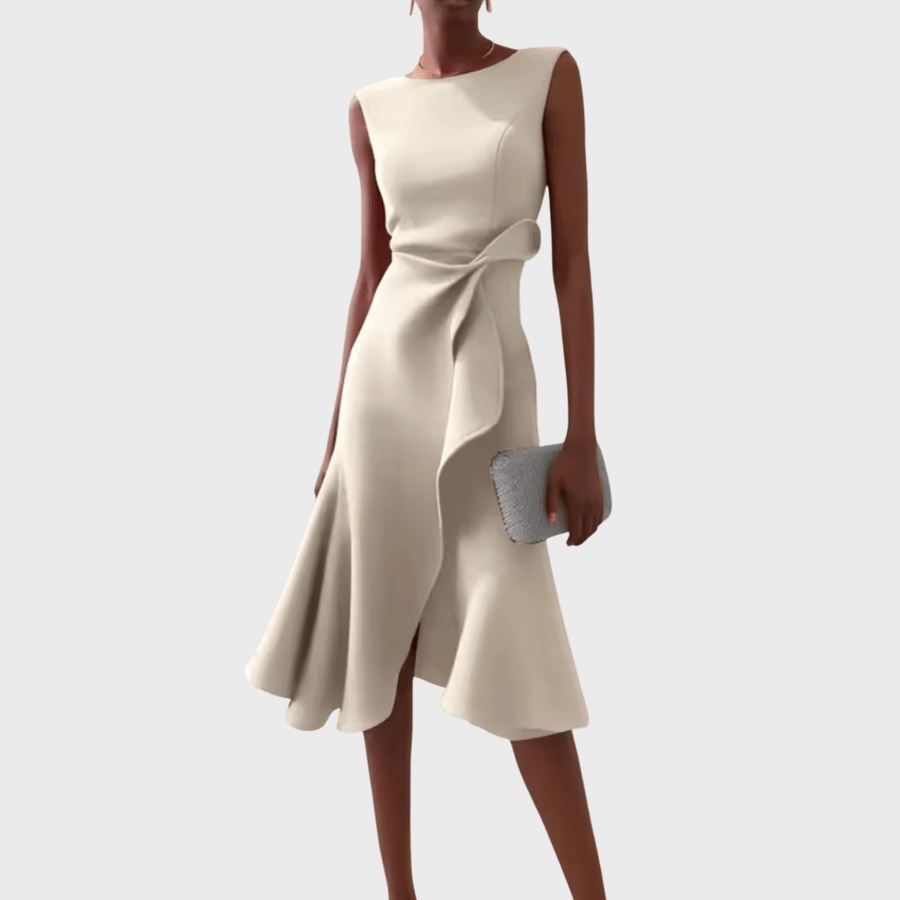 WOMEN'S DRAPED ASYMMETRIC MIDI DRESS - Zarino Newstyle