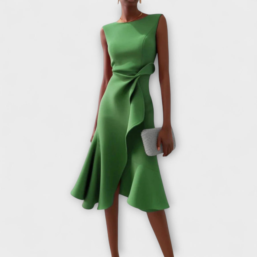 WOMEN'S DRAPED ASYMMETRIC MIDI DRESS - Zarino Newstyle