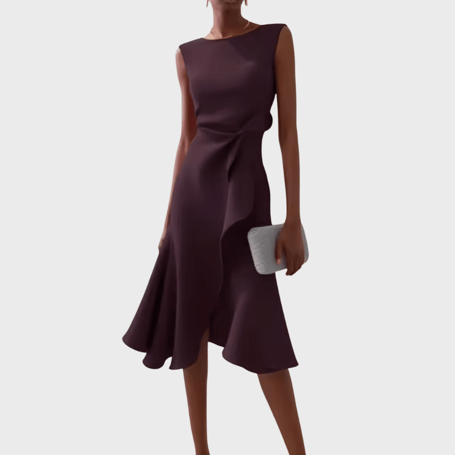 WOMEN'S DRAPED ASYMMETRIC MIDI DRESS - Zarino Newstyle