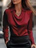WOMEN'S DRAPED COLLAR LONG SLEEVE SATIN BLOUSE - Zarino Newstyle