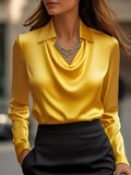 WOMEN'S DRAPED COLLAR LONG SLEEVE SATIN BLOUSE - Zarino Newstyle