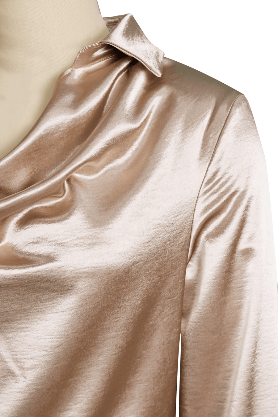 WOMEN'S DRAPED COLLAR LONG SLEEVE SATIN BLOUSE - Zarino Newstyle
