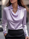 WOMEN'S DRAPED COLLAR LONG SLEEVE SATIN BLOUSE - Zarino Newstyle