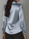 WOMEN'S DRAPED COLLAR LONG SLEEVE SATIN BLOUSE - Zarino Newstyle
