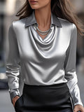 WOMEN'S DRAPED COLLAR LONG SLEEVE SATIN BLOUSE - Zarino Newstyle