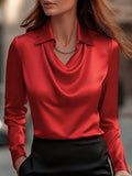 WOMEN'S DRAPED COLLAR LONG SLEEVE SATIN BLOUSE - Zarino Newstyle