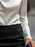 WOMEN'S DRAPED COLLAR LONG SLEEVE SATIN BLOUSE - Zarino Newstyle