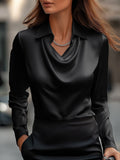 WOMEN'S DRAPED COLLAR LONG SLEEVE SATIN BLOUSE - Zarino Newstyle