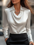 WOMEN'S DRAPED COLLAR LONG SLEEVE SATIN BLOUSE - Zarino Newstyle