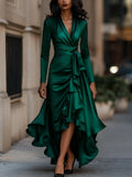 WOMEN'S DRAPED RUFFLE WRAP MAXI DRESS - Zarino Newstyle