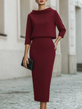WOMEN'S ELEGANT BOAT NECK TOP & MIDI SKIRT SET - Zarino Newstyle