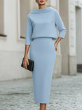 WOMEN'S ELEGANT BOAT NECK TOP & MIDI SKIRT SET - Zarino Newstyle