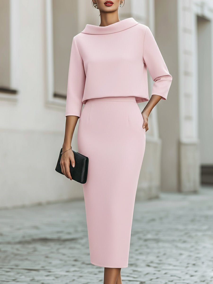 WOMEN'S ELEGANT BOAT NECK TOP & MIDI SKIRT SET - Zarino Newstyle