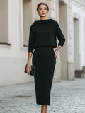 WOMEN'S ELEGANT BOAT NECK TOP & MIDI SKIRT SET - Zarino Newstyle